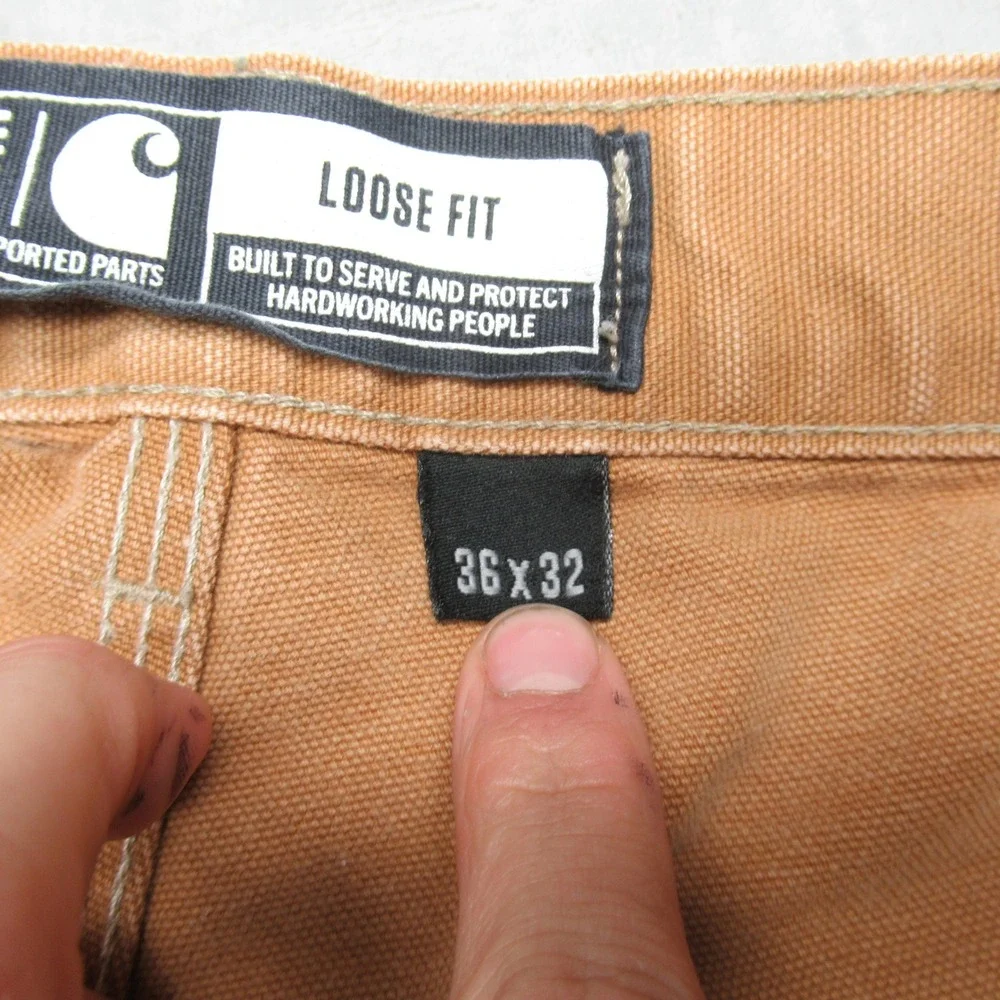 Carhartt Pants Mens 33x29 Brown‎ Canvas Duck Loose Fit Double Knee Work USA READ